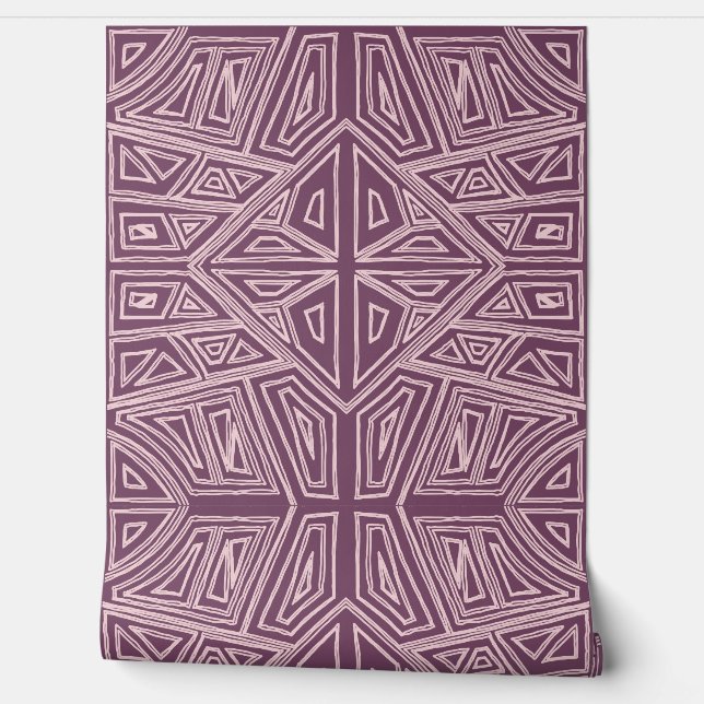 Papier Peint Bold Lines - Symmetrical Tile - Mauve and Beige (Déroulement)