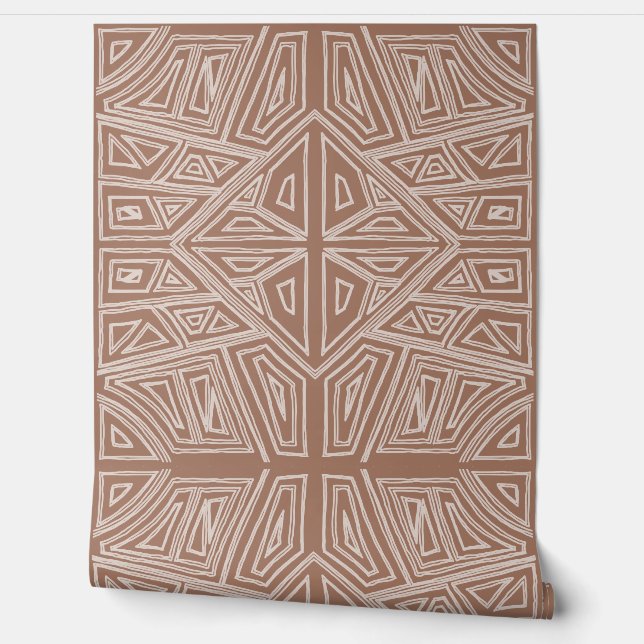 Papier Peint Bold Lines - Symmetrical Tile - Mocha and Beige (Déroulement)