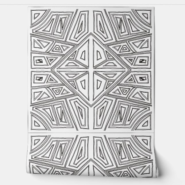 Papier Peint Bold Lines - Symmetrical Tile - White And Black  (Déroulement)