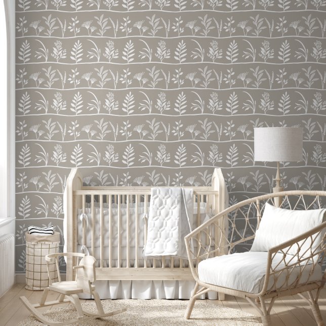 Papier Peint Botanic Serenade Modern Botanical Silhouette Taupe (Enfants)