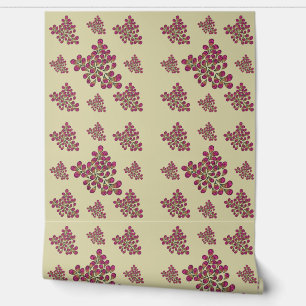 Papier peint botanique feuille vert et magenta mod