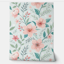 Papier Peint Botanique Floral Rose Pastel