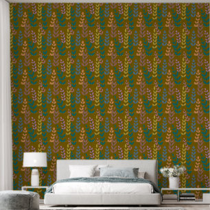 Papier Peint Botanique Jaune Brown Bleu Orange Rose Feuilles Tr