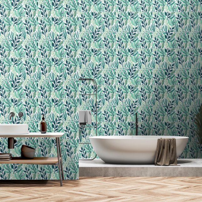 Papier Peint Botanique luxuriante été vert feuille Fond d'écran (Salle de bain)