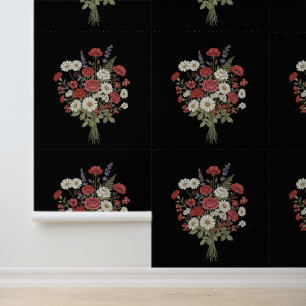 Papier Peint Bouquet Floral Vintage Texturé Noir