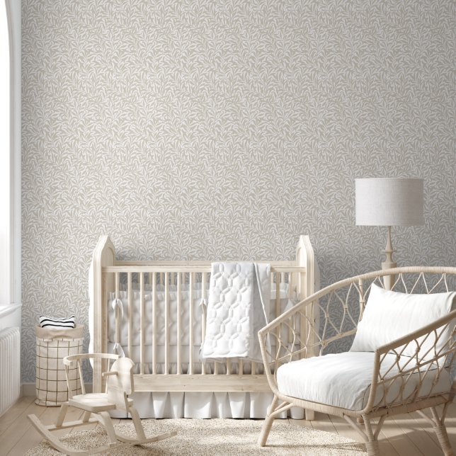 Papier Peint Branche de Saule Beige Clair et Blanc (Enfants)