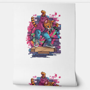 Papier Peint Breakdance Meow � Danse de chat graffiti urbain