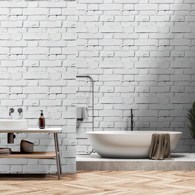 Papier Peint Briques blanches Motif industriel (Salle de bain)