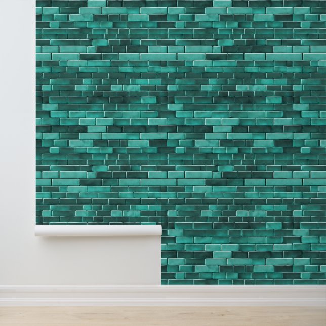 Papier Peint Briques bleues turquoises Gris sans couture Motif  (Application)