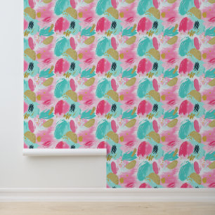 Papier Peint Brochures Abstraites colorées - Menthe et rose (1)
