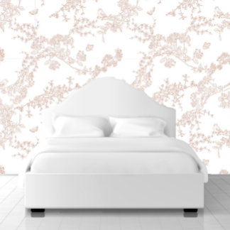 Papier Peint Brown Chinoiserie Toile Jouy Birds Jardin Floral