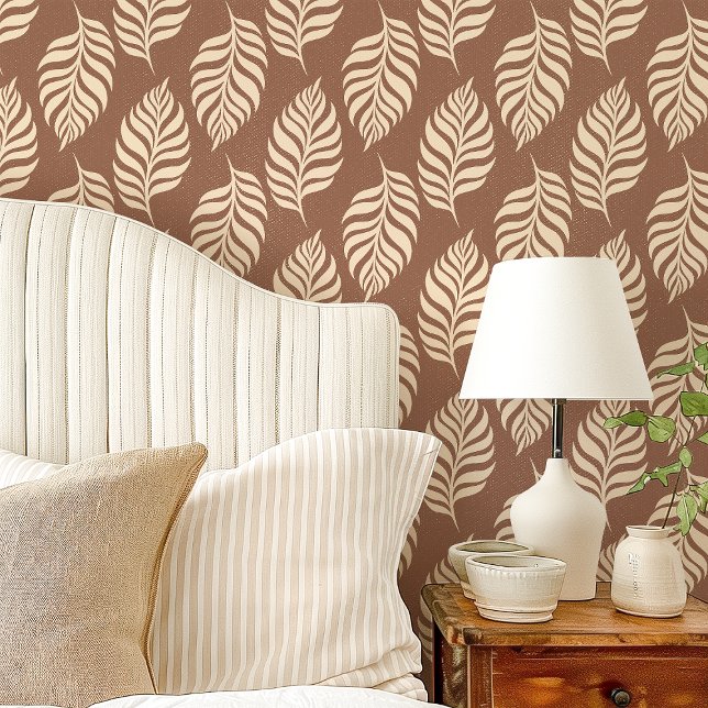 Papier Peint Brown et crème Tropical Motif feuille (Créateur téléchargé)