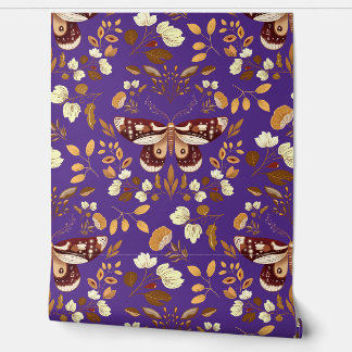 Papier peint Brown Moth & Floral Papier peint viol