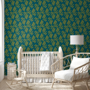 Papier Peint Brown or Fleur Botanique foncé Turquoise Floral