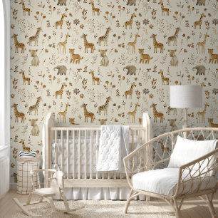 Papier Peint Brown Tan Jungle Animaux Baby Nursery