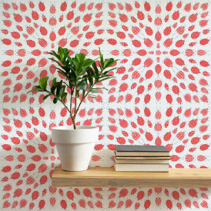 Papier Peint Buissons et Motif de coléoptères rouge sur bleu