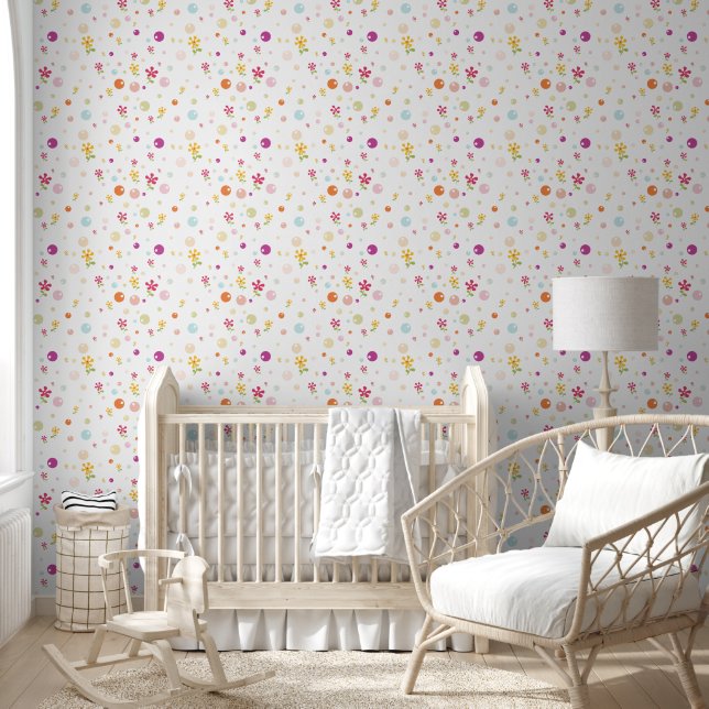 Papier Peint Bulles et fleurs colorées (Enfants)