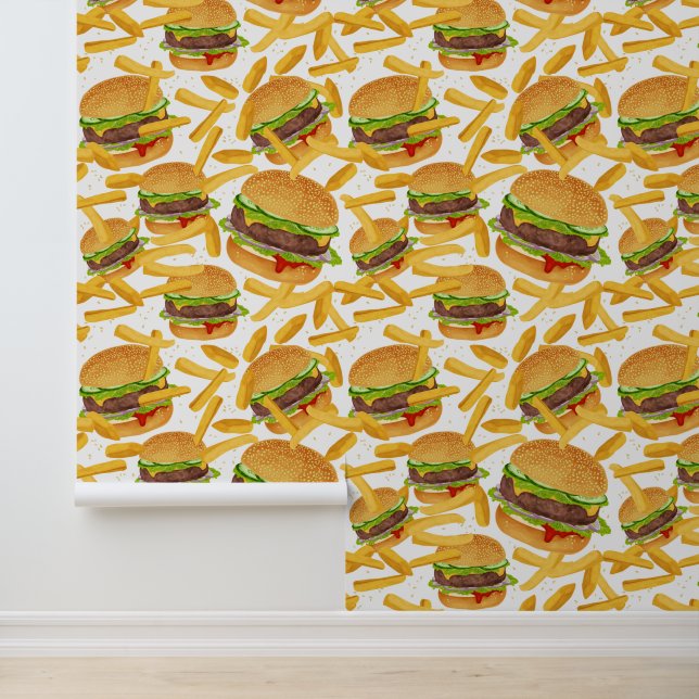 Papier Peint Burgers carrelés cool frites motifs (Application)