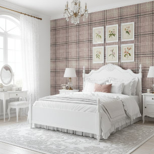Papier Peint Burlap Russe Moderne Plaid Rose clair