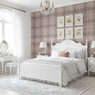 Papier Peint Burlap Russe Moderne Plaid Rose clair