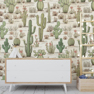 Papier Peint Cactus Fleurs Plantes Paysage du désert occidental