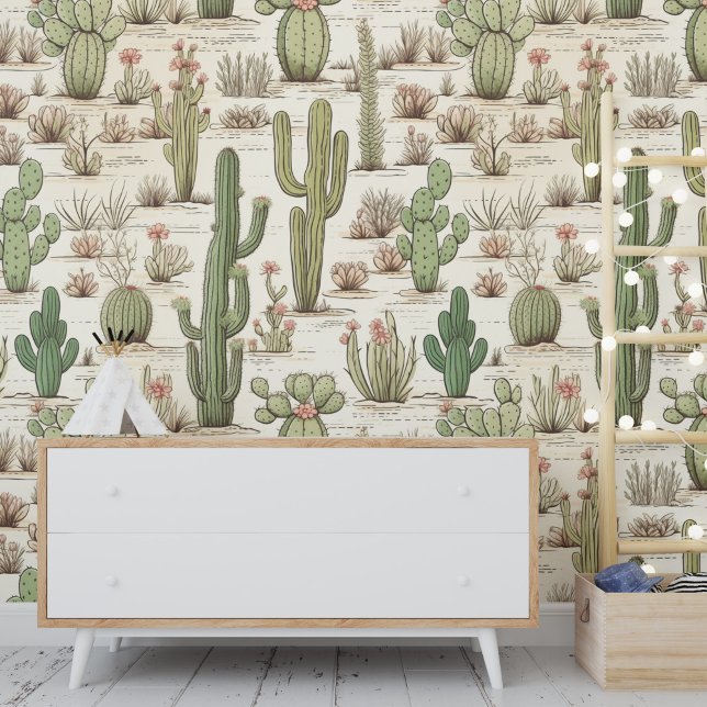 Papier Peint Cactus Fleurs Plantes Paysage du désert occidental (Créateur téléchargé)