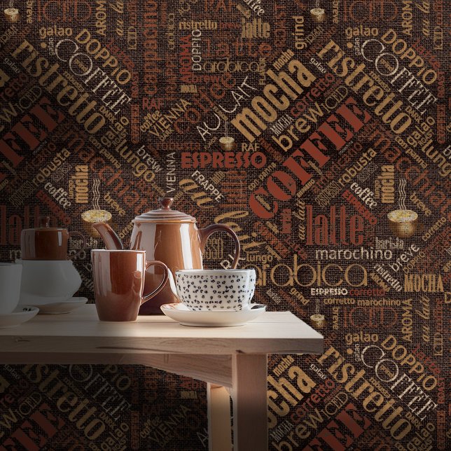 Papier Peint Café sur Burlap Word Cloud Chestnut ID283 (Créateur téléchargé)