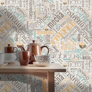 Papier Peint Café sur Burlap Word Cloud Turquoise ID283