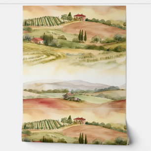Papier Peint Campagne toscane italiennes Aquarelle