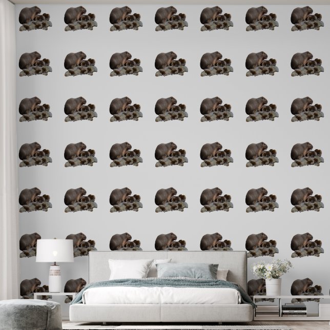 Papier Peint Capybaras De Mère Et De Bébé, (Chambre à coucher)