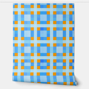 Papier Peint Carré croix Check 10 Blue Orange