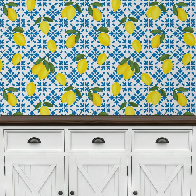 Papier Peint Carreau de citron bleu aquarelle  (Créateur téléchargé)