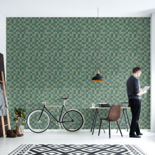 Papier Peint Carreaux géométriques verts motif Vinyl Wallpaper