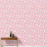 Papier Peint Carrelage géométrique blanc et rose<br><div class="desc">Motifs blancs,  design ancien sur un arrière - plan rose,  un élégant motif vintage géométrique.</div>