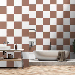 Papier Peint Carrés à damier marron moka blanc géométrique rétr