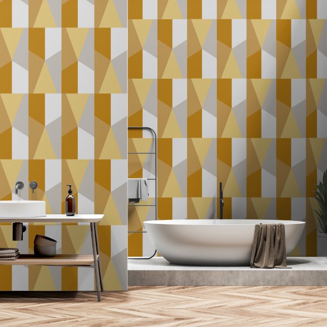 Papier Peint Carrés Abstraits Gray Or Argent (Salle de bain)