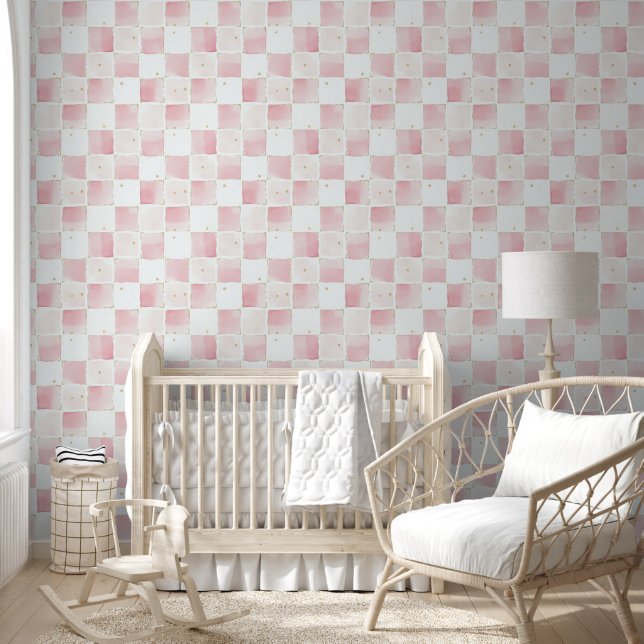 Papier Peint Carrés blancs rose chic (Enfants)
