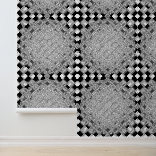 Papier Peint Carrés damier gris, noir et blanc aspect 3D
