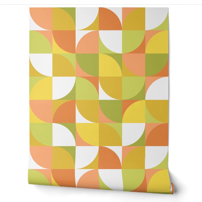Papier Peint Carrés rétro Mod Jaune Orange Vert (Déroulement)