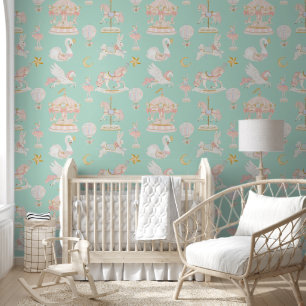 Papier Peint Carrousel d'aquarelle rose pastel Merry aller rond