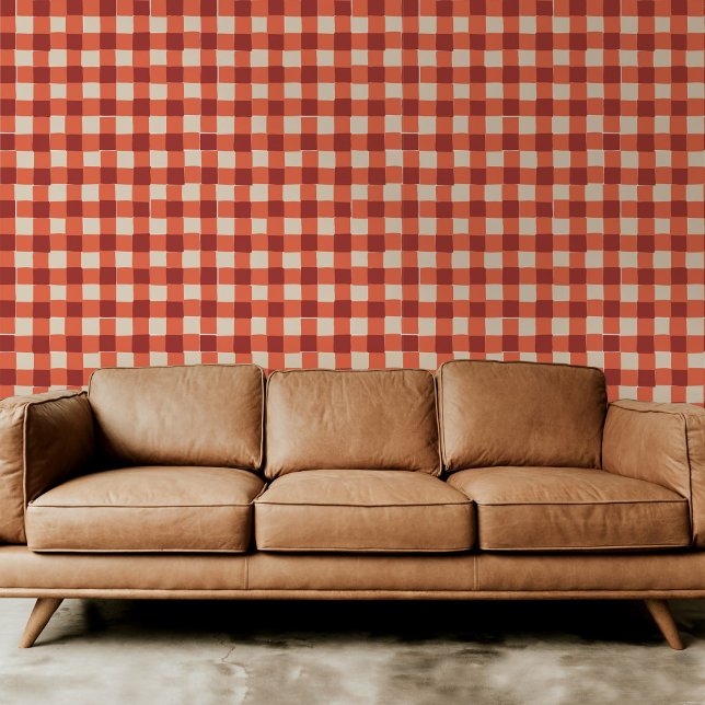 Papier Peint Carte rouge contrôlée (Classic and fun red checkered plaid wallpaper.)