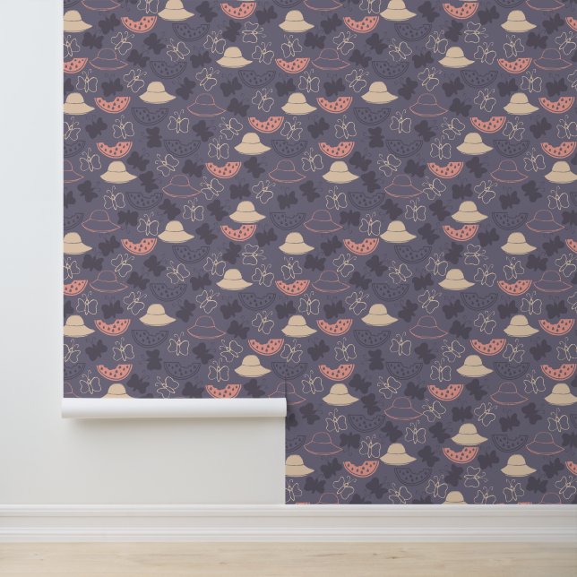 Papier Peint Casquette violet papillon Motif (Application)