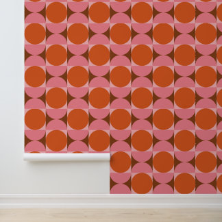 Papier Peint Cercles Abstraits Milieu de Siècle Rose et Orange