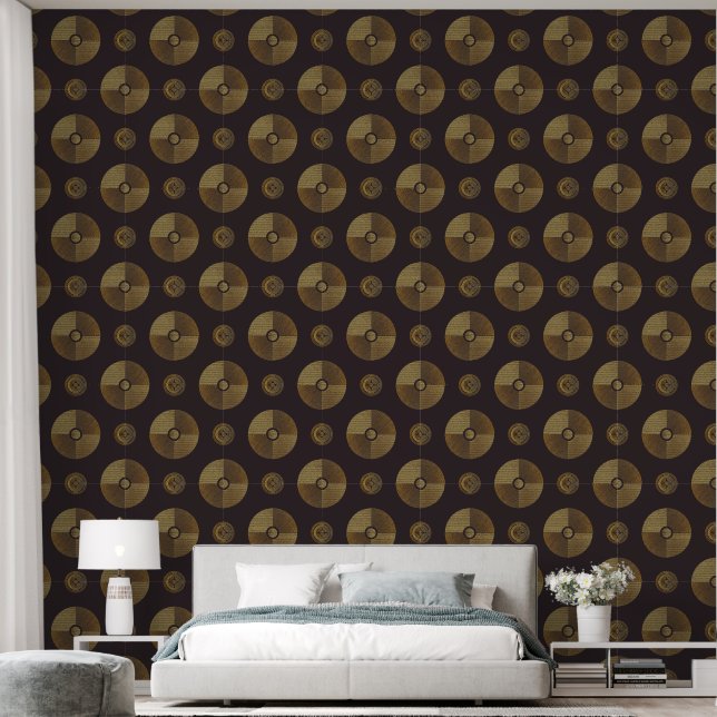 Papier Peint Cercles Art Déco Or Moderne (Chambre à coucher)