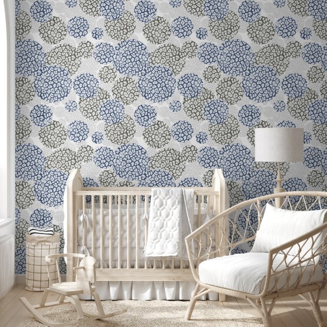 Papier Peint Cercles avec imprimé léopard gris et bleu (Enfants)