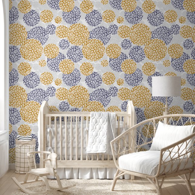 Papier Peint Cercles avec imprimé léopard jaune et bleu (Enfants)