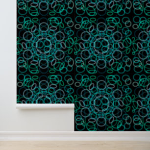 Papier Peint Cercles noir et vert motif