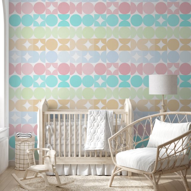 Papier Peint Cercles verts bleu rose clair Motif (Enfants)