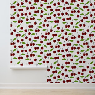 Papier Peint Cerise Rouge, Motif De Cerises, Feuilles, Fruits