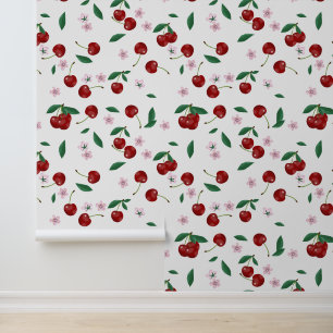 Papier Peint Cerises rouges botaniques Verdure & Fleurs de ceri